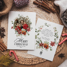 Cartão De Festividades Floral Elegant Watercolor Foto de Natal Feliz