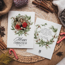 Cartão De Festividades Floral Elegant Watercolor Foto de Natal Feliz