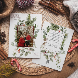 Cartão De Festividades Floral Elegant Watercolor Foto de Natal Feliz