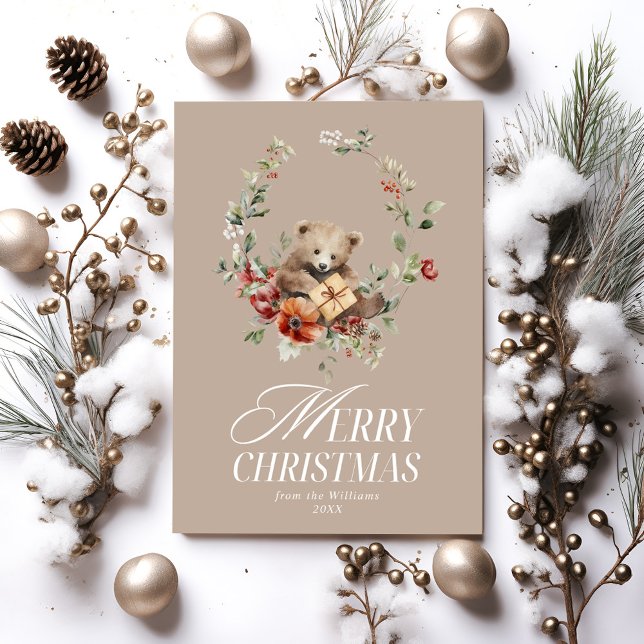 Cartão De Festividades Floral Elegante Aquarela Feliz Natal (Criador carregado)