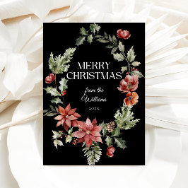 Cartão De Festividades Floral Elegante Aquarela Preta Feliz Natal