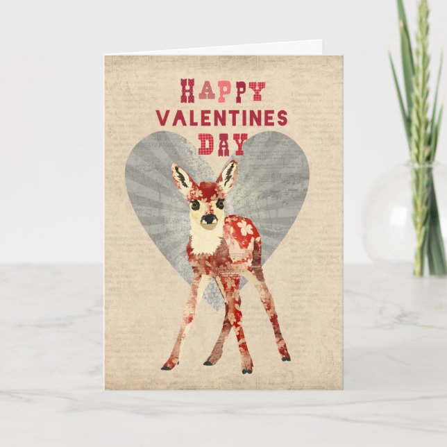 Cartão De Festividades Floral Fawn Valentines Card (Frente)