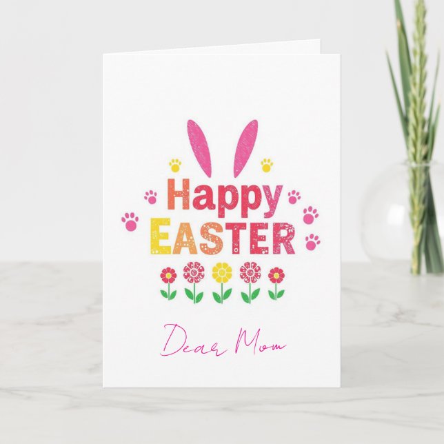 Cartão De Festividades Floral Happy Easter Mom Holiday Card (Frente)