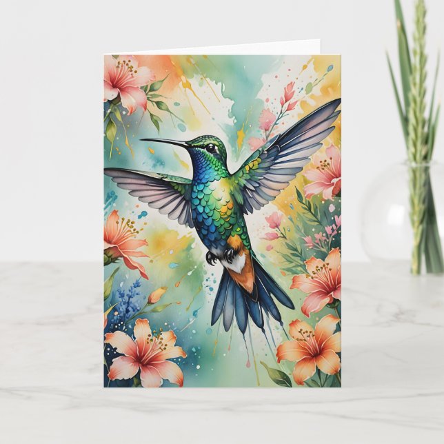 Cartão De Festividades floral hummingbird greeting card (Frente)