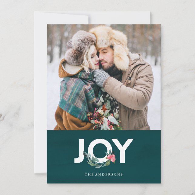Cartão De Festividades Floral Joy Holiday Photo Card (Frente)