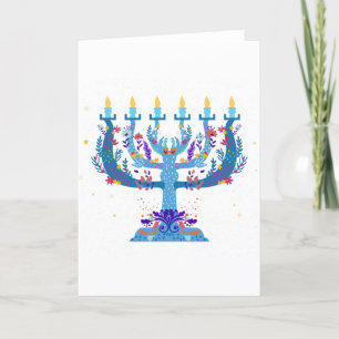 Cartão De Festividades floral menorah hanukkah