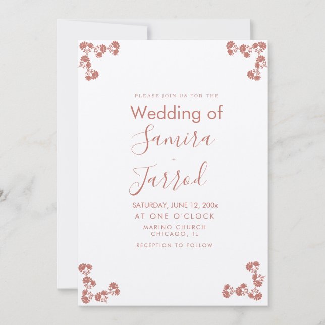 Cartão De Festividades Floral Motif Botanical Salmon Wedding Kraft (Frente)