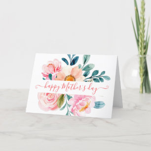 Cartão De Festividades Floral personalizado com aquarela rosa e laranja