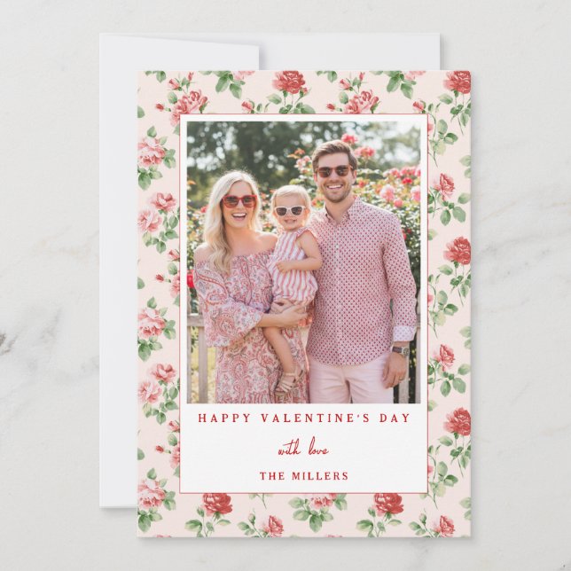 Cartão De Festividades Floral Red Rose Happy Valentine's Day Photo Card (Frente)