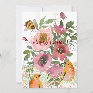 Cartão De Festividades Floral Rosa Branco Páscoa 
