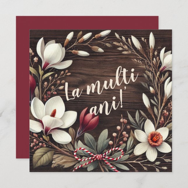 Cartão De Festividades Floral Rustico Personalizável "La Mulți Ani" (Frente/Verso)