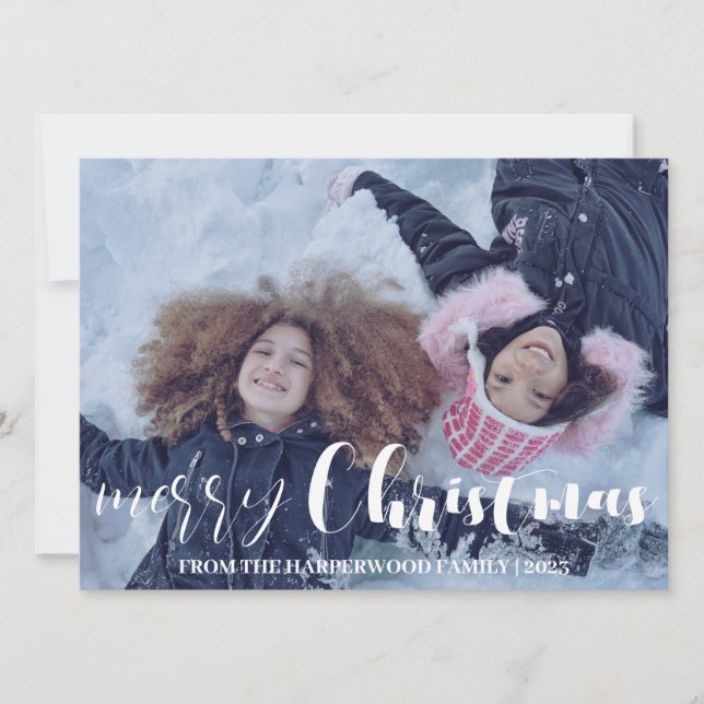 Cartão De Festividades Floral Simple Elegant Family Christmas Photo Holid (Frente)