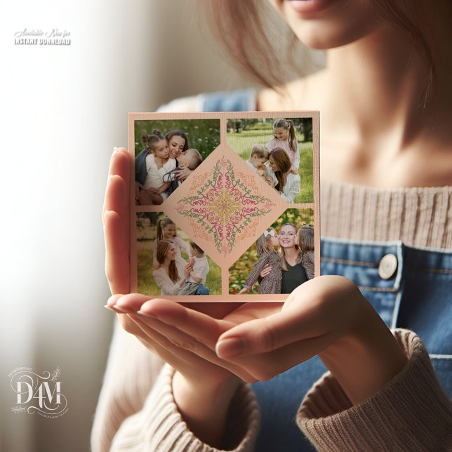 Cartão De Festividades Floral Soft peach kaleidoscopic Script Best Mom  (Criador carregado)