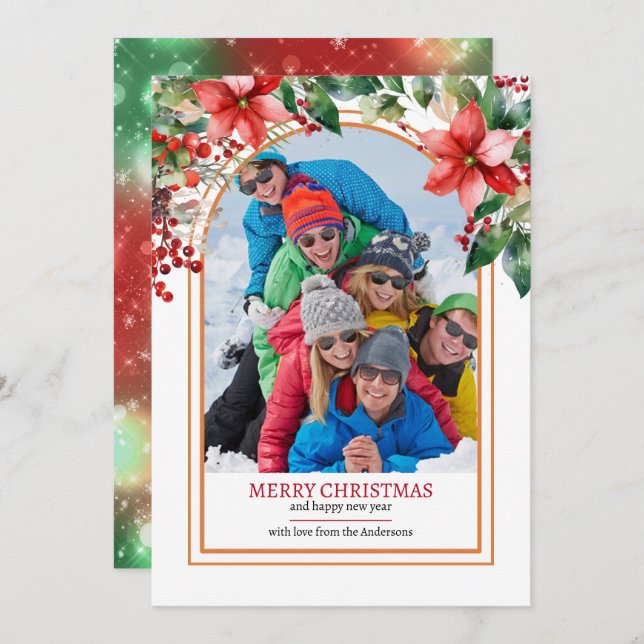 Cartão De Festividades Floral Verde Criar seu Próprio Foto Personalizado (Frente/Verso)