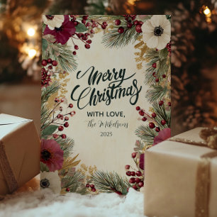Cartão De Festividades Floral Vintage de Inverno Feliz Natal