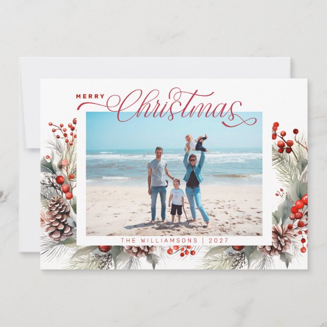 Cartão De Festividades Floral Winter Merry Christmas (Frente)