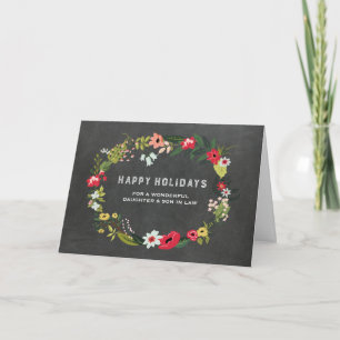 Cartão De Festividades Floral Wreath Daughter & Son no Natal de Direito