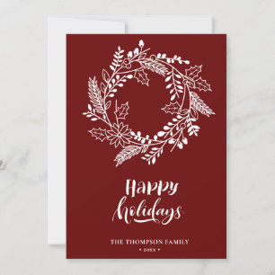 Cartão De Festividades Floral Wreath Natural   Poinsettia Pine Bough Red