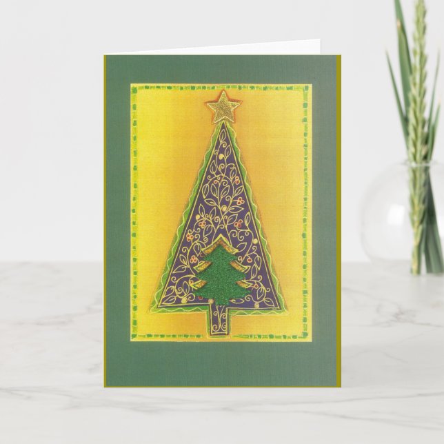 CARTÃO DE FESTIVIDADES FLORALER WEIHNACHTSBAUM MIT GRÜNEM WEIHNACHTSBAUM (Frente)