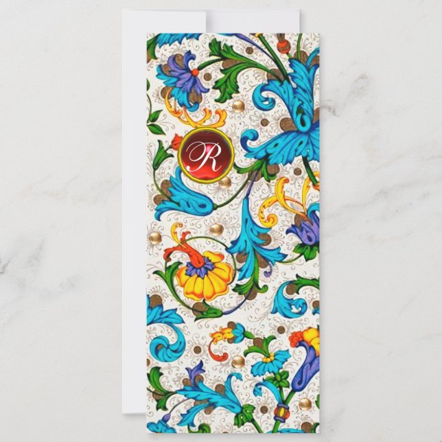 CARTÃO DE FESTIVIDADES FLORENTINA RENAISSÂNCIA CHUVAS FLORAIS AZUIS, FLOR (Frente)