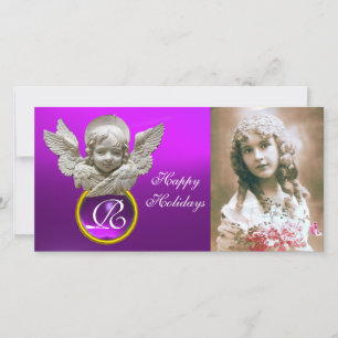 Cartão De Festividades FLORENTINE RENAISSANCE ANGEL Roxo Gem Monograma