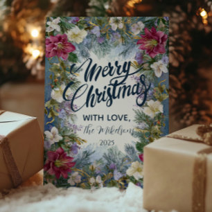 Cartão De Festividades Flores Azuis e Violetas de Natal