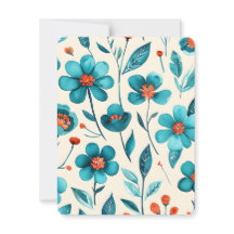 Flores Azul Verde em Aquarela