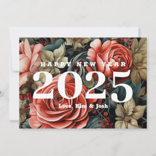 Cartão De Festividades Flores Botânicas Vintage Feliz Ano Novo 2027