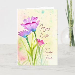 Cartão De Festividades Flores de aquarela roxa e rosa personalizadas de P