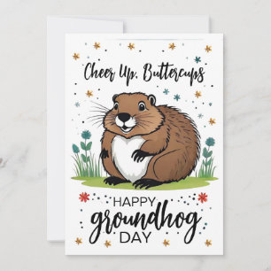 Cartão De Festividades Flores de Aquarelas - Fólvora de Groundhog - Cute 
