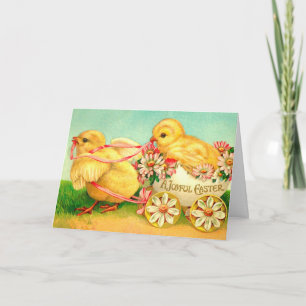 Cartão De Festividades Flores De Carruagem De Ovos De Páscoa Vintage