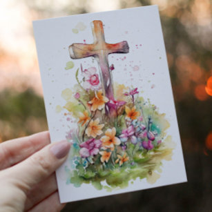Cartão De Festividades Flores de Cruzeiro Cristão e Flores de Mola