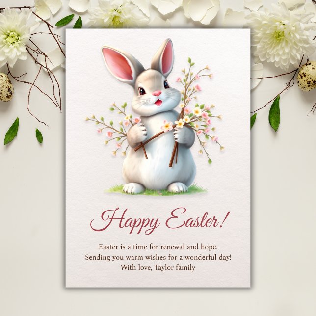 Cartão De Festividades Flores de felz pascoa Bunny Spring (Happy Easter Bunny Spring Flowers Holiday Card)