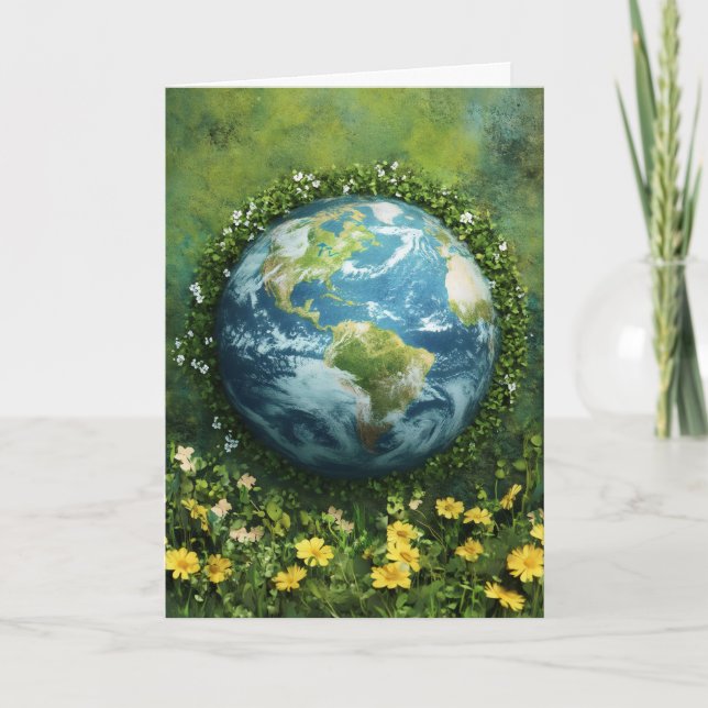 Cartão De Festividades Flores de Grama Planeta Terra (Frente)