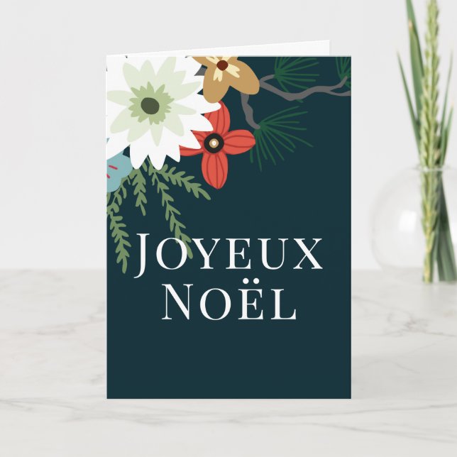 Cartão De Festividades Flores de Inverno de Natal Joyeux Noël (Frente)
