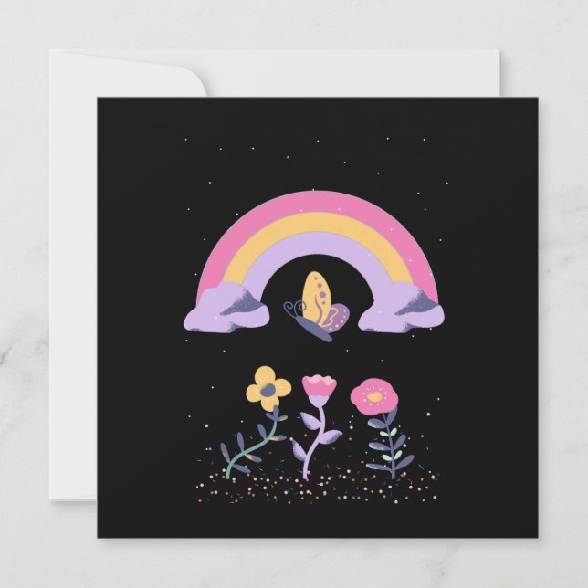 Cartão De Festividades Flores de Nuvens da Borboleta-Arco-Íris (Frente)