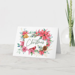 Cartão De Festividades Flores de Poinsettia de Natal em Aquarela 