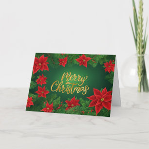 Cartão De Festividades Flores de Poinsettia Vermelhas de Natal, Galhos de