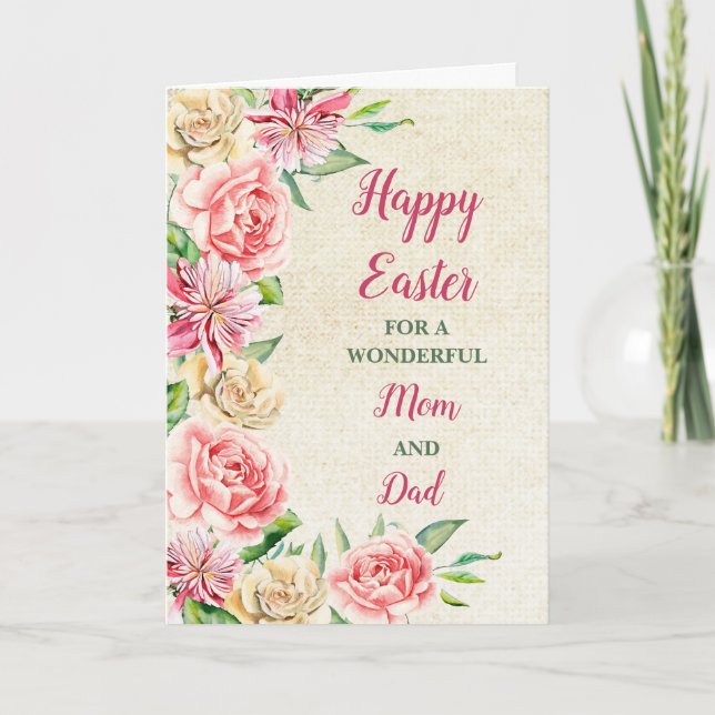 Cartão De Festividades Flores de primavera Felz pascoa mãe e Pai (Frente)