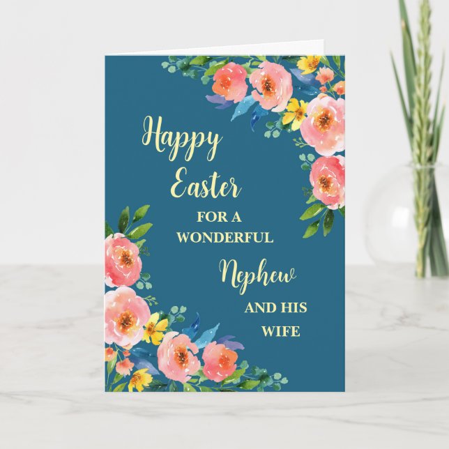 Cartão De Festividades Flores de primavera Felz pascoa Sobhew e Sua Espos (Frente)