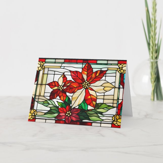 Cartão De Festividades Flores De Vidro De Poinsettia (Frente)
