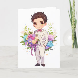 Cartão De Festividades Flores do Anime Boy Chibi Kawaii