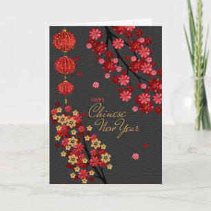 Cartão De Festividades Flores do Ano Novo Chinês