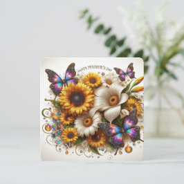 Cartão De Festividades Flores e Borboleta do Dia das Mães