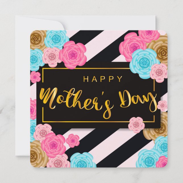 Cartão De Festividades Flores e faixas de Dia de as mães felizes (Frente)