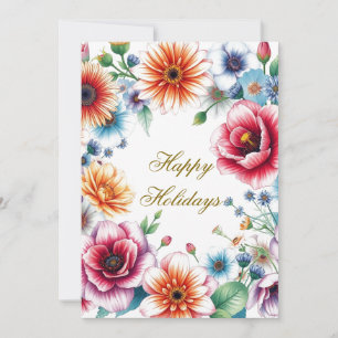 Cartão De Festividades Flores Felizes Férias Aquarela Natal Feliz