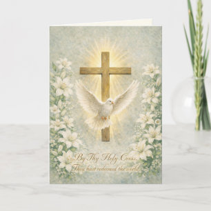 Cartão De Festividades Flores Religiosas de Páscoa Lírios Cruz