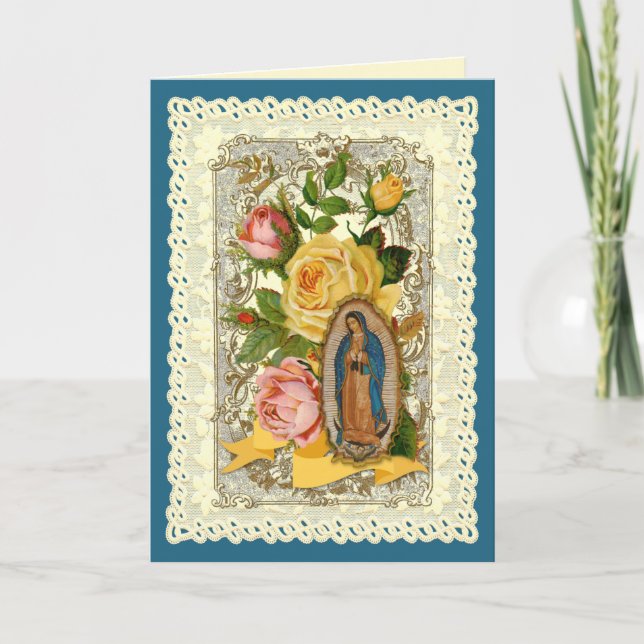 Cartão De Festividades Flores Religiosas Guadalupe Aniversário Católico   (Frente)