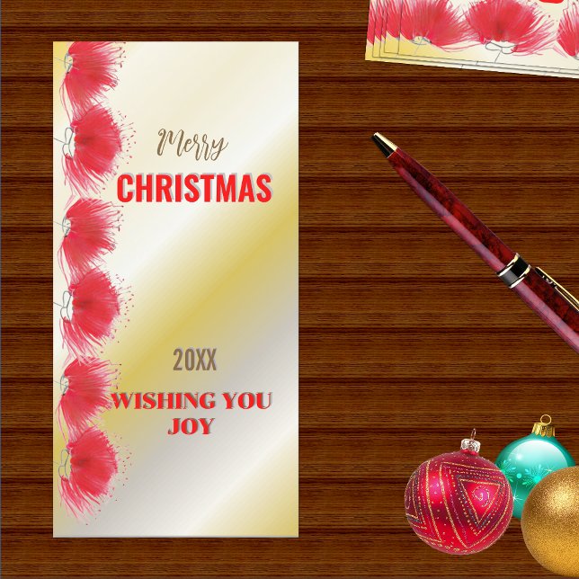 Cartão De Festividades Flores Vermelhas Trim Gradient Xmas Card Dourado (Criador carregado)