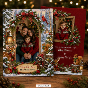 Cartão De Festividades Floresta Caprichosa Foto de Família Natal